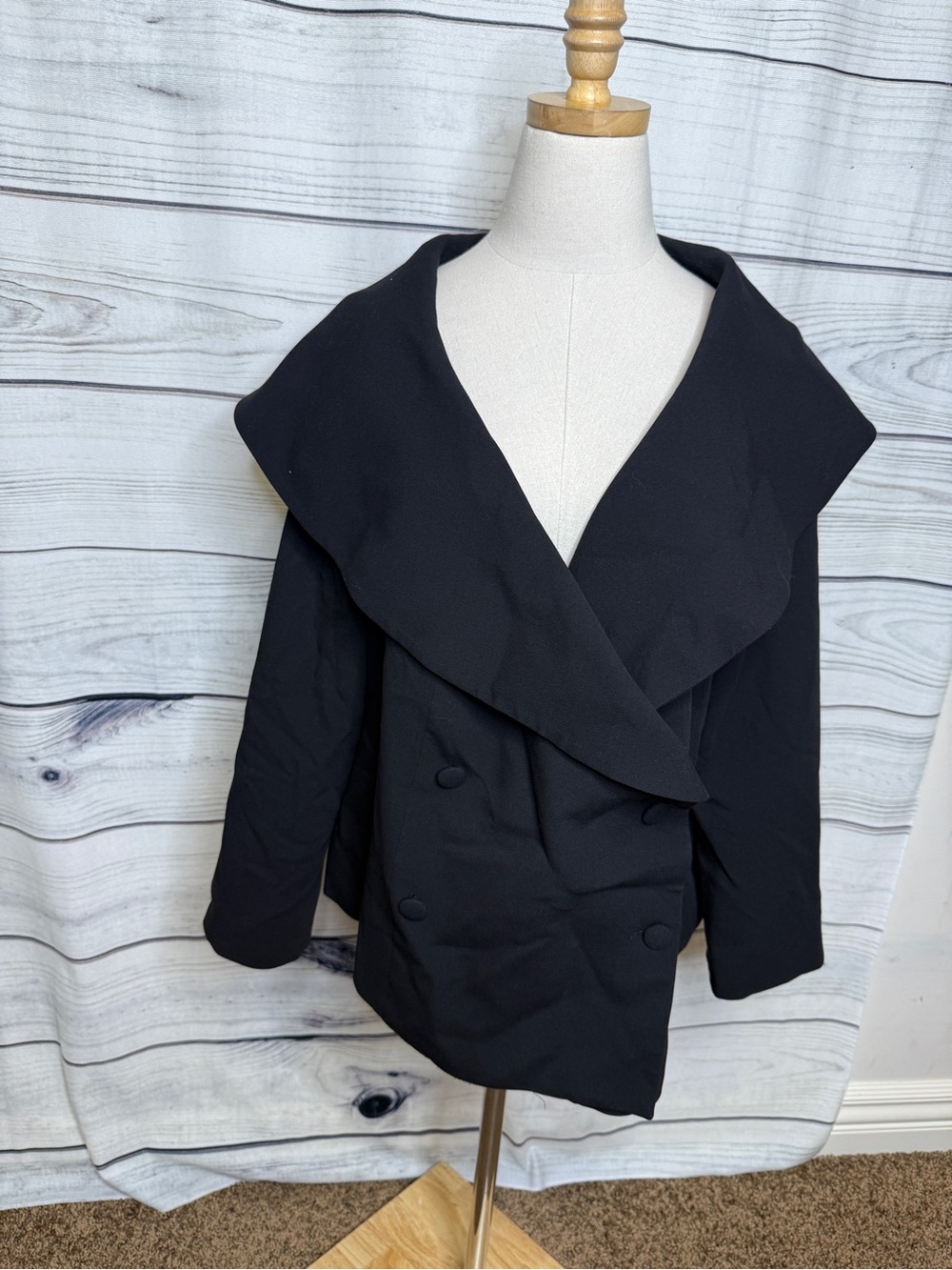 Eloquii Black Double-Breasted Blazer with Wide Shawl Lapel